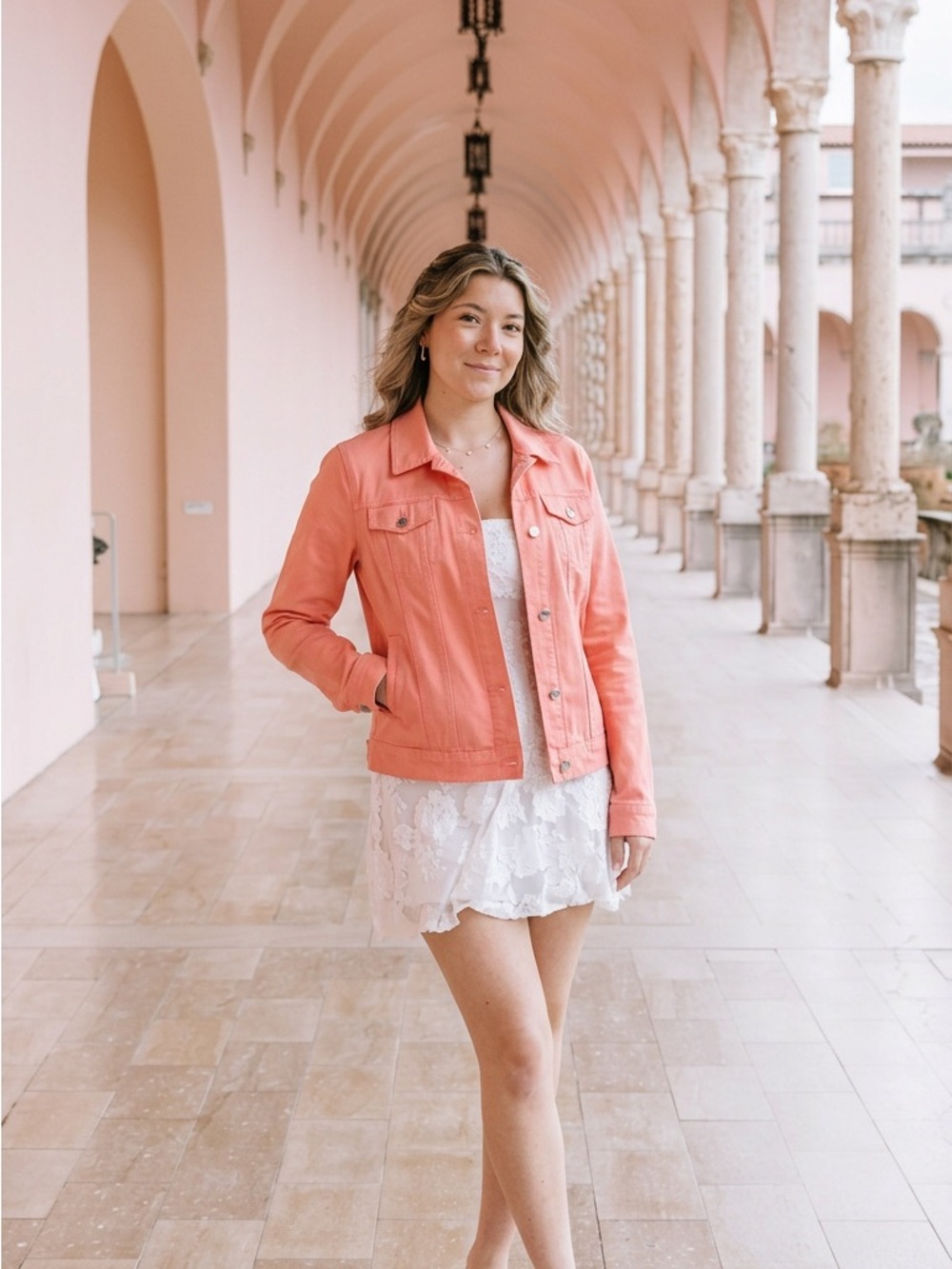 Women’s Size M Chaps Coral Denim Jacket Y2K Summer Lightweight P2P 19.5